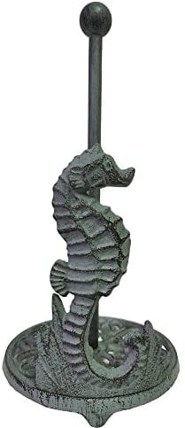 De Leon Collections Cast Iron Seafoam Green Sea Horse Coastal Ocean Freestanding Weighted Base Paper Towel Holder