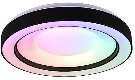 Reality Leuchten LED Deckenleuchte Arco R65091032, Kunststoff Schwarz matt, inkl. 22 Watt Rainbow LED, Fernbedienung, Dimmer, Farbwechsel, Nachtlicht