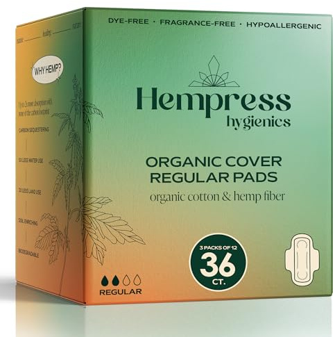 Hempress Hygienics Organic Sanitary Pads for Women, Thin (Regular, 36 Ct)