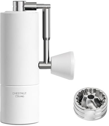 TIMEMORE Manual Coffee Grinder Chestnut C3S Pro with CNC Stainless Steel Conical Burr Hand Grinder, Internal Adjustable Setting Capacity 25g, Double Bearing Positioning for Travel, Camping - White