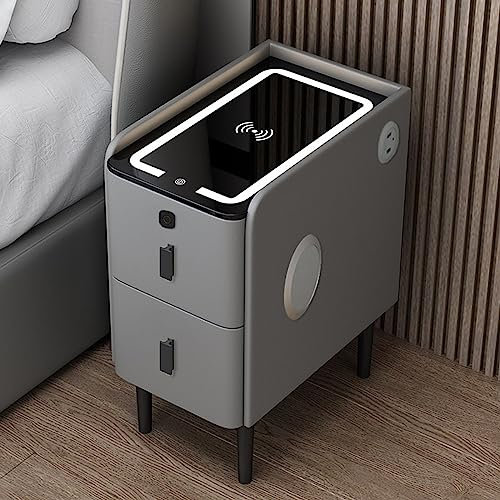 ZDMZR Narrow Nightstand, Smart Bedside End Table with Storage Drawer, Small Nightstand, Nightstand with Drawer, Smart LED Nightstand (Color : C-4, Size : 35cm/13.7in)