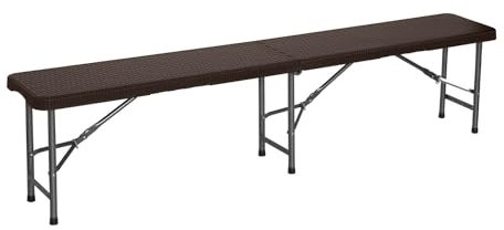 7H SEVEN HOUSE Klappbank Catering Rattanoptik, Polyethylen Gummi Rattan Legierter Stahl Holz, braun, 180x30x43cm