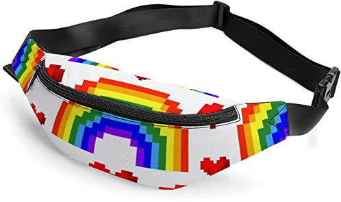 Bauchtasche mit gelben Blumen, für Erwachsene, Kinder, Sport, Hüfttasche für Männer und Frauen, Helle Pixel Regenbogen und Herzen, Einheitsgröße, Hüfttasche