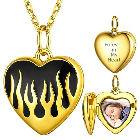 Supcare Flammen Halskette Medaillon aufklappen mit Geschenkbox Custom Öffnen Medaillon Damen Gold Locket Necklace Text Foto Kette Anhänger Kettenanhänger Personalisiert Schmuck für Mom Mutti