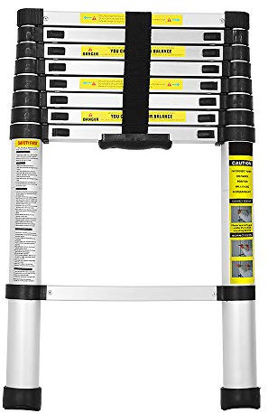 Eulenke Échelle télescopique 2,6 m, echelle Pliante antidérapante, Polyvalente en Aluminium de qualité supérieure, Interrupteur de sécurité, escabeau telescopique Charge maximale : 150 kg