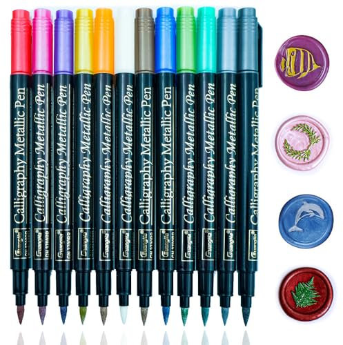 Wachs-Siegel-Stift, Ioggtser 12 PCS Metallic Farbe Stift mit Soft-Tip für die Dekoration Wachs-Siegel-Muster, Premium-Wachs-Stift für Umschlag Versiegelung Wachs