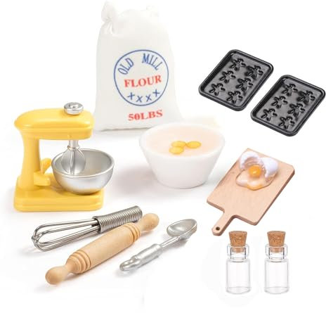 AKSXU Wichtel Zubehör,12 Stück Miniatur Wichtel Zubehör Backen Set für Wichteltür Weihnachten Deko und 1/12 Puppenhaus, DIY Weihnachten Wichtel küche Backset Weihnachtsbäckerei, Klein, SYH-039