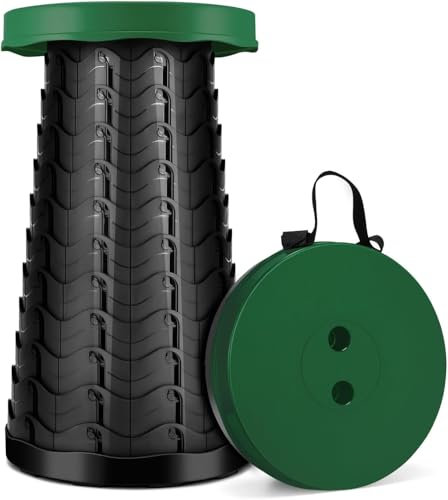 LUXJET Portable Folding Stool Lightweight Yet More Sturdy with Load Capacity 180KG, Retractable Plastic Foldable Collapsible Stool for Camping Fishing Hiking BBQ Outdoors Indoors (Army Green, Round)