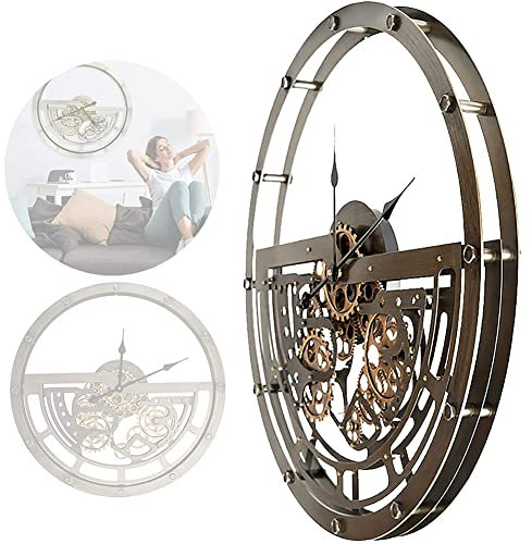 Grosse Industrial Zahnrad Wanduhr - Wanddeko Metall - Wall Clock - Dekoration Uhren - Wanduhren - Lautlos Metall Quarzuhr - Wand Dekoration Vintage Wanduhr - Für Büro Wohnzimmer Gold 65 Cm/26in