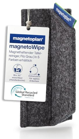 magnetoplan magnetoWipe ecoAware, magnetischer Tafellöscher aus Filz, grauer Tafelwischer aus recycelten PET-Flaschen