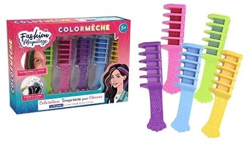 FASHION TRUCCO - 5 Pettini per Colorazione Temporanea dei Capelli con Gesso - Colormèche - 258032 - Multicolore - Gioco per Bambini - Bellezza - Testato da un Laboratorio - A Partire da 5 anni