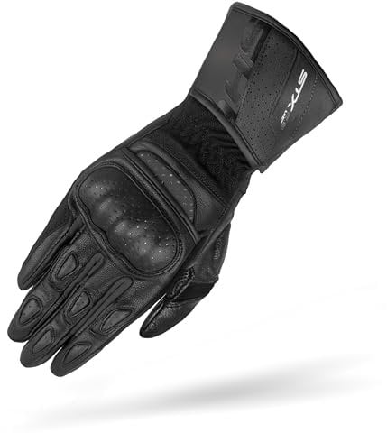SHIMA STX Motorrad Handschuhe Damen Leder Lange Sommer Motorradhandschuhe Schutz Touchscreen Touren Lederhandschuhe Motorcycle Belüftet Verstärkt Scheibenwischer (Damen, Schwarz, M)