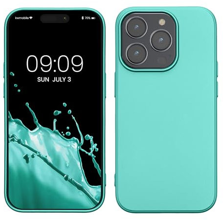 kwmobile Case Compatible with Apple iPhone 14 Pro Case - Soft Slim Metallic TPU Silicone Cover - Metallic Turquoise