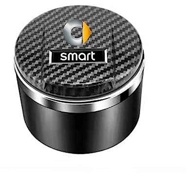 LHMM Aschenbecher, Für Smart Fortwo Forfour 450 451 455 453, mit LED-Licht, Kreatives Aschenbecher-Autozubehör,normal-Black-