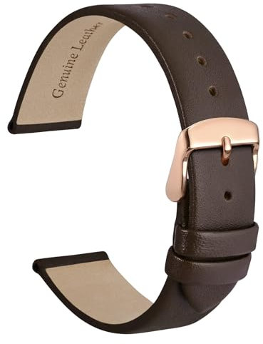 WOCCI 18mm Elegantes Uhrenarmband für Damen mit Roségoldener Schnalle (Dunkelbraun)