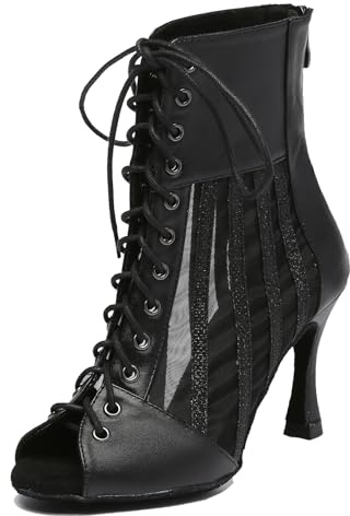 MINITOO Bottines de Danse Femme Ete Fete Prom Formal Sandals Chaussure Bout Ouvert L572 Noir 9cm Talon EU 43