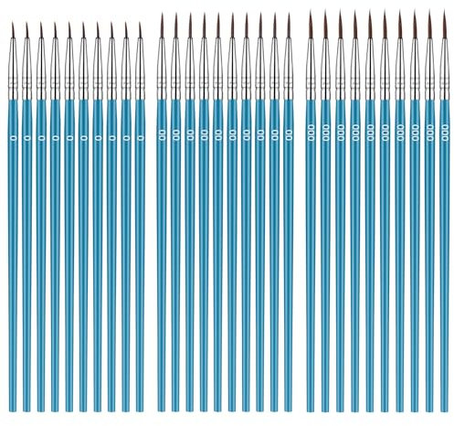 GEEHUA Lot de 30 pinceaux de peinture pour détails fins, micro pinceaux professionnels à pointe minuscule pour peinture acrylique et détails fins (bleu)