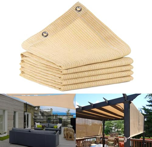 JUNKOGO 90 % Sonnenschutz, Pergola, mit verstärkten Ösen, Schattenstoff, Sichtschutz mit UV-Schutz für Pergola, Terrasse, Garten, Veranda, Deck, Hinterhof, 3,6 x 3,6 m