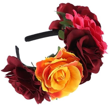 VANTOBEST Corona con rose messicane, fascia per capelli per feste di Halloween, accessorio per capelli con fiori, per matrimoni, Halloween, costumi di Halloween (rosa scuro)