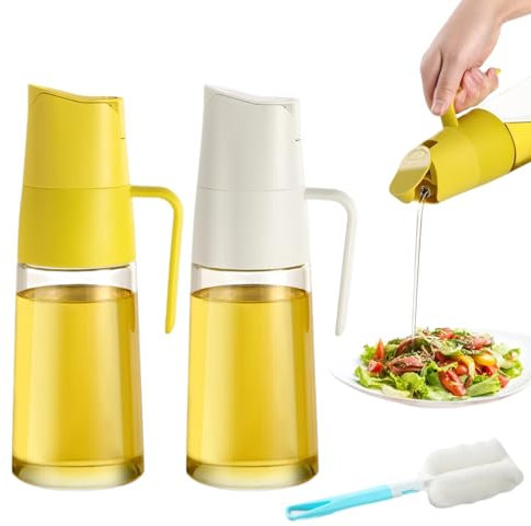 FRIBERG 2 X 600ML Aceitera,Botella De Cristal Para Aceitera Antigoteo De 600 Ml Con Tapón Automático,Vertedor Dispensador de Aceite de Oliva para, Cocina,Freidora de Aire,Ensalada, Barbacoa