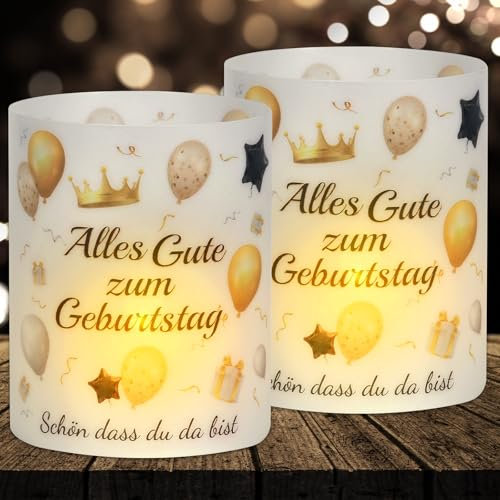 16 Windlicht Tischdeko Geburtstag, Happy Birthday Windlichter Tischdeko, Geburtstagsdeko Frauen Männer Mädchen Jungen, Geeignet für Teelichter oder Kerzen mit Schön DASS Du Da Bist