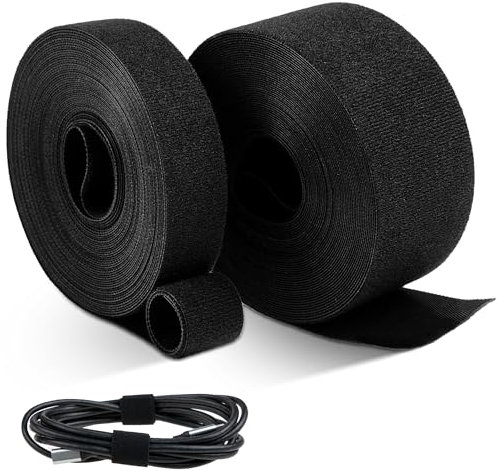 2 rotoli di cinghie lunghe da 10 m che possono essere tagliati a lunghezza, 2,5 cm + 5 cm di larghezza, autoadesive, rotolo klettbänder double face di Nearockle, riutilizzabili