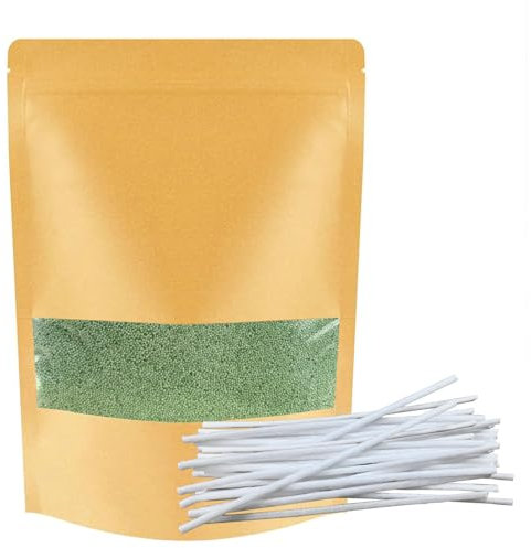ALLAVA Kerzensand mit Docht, Kerzensand 400g mit 20 Docht 10cm, Perlenkerzen mit 20 Kerzendocht ohne Basis, Kerzen Sand, Pearled Candle, Wachsgranulat für Wachskerze Selber Machen (Hellgrün)