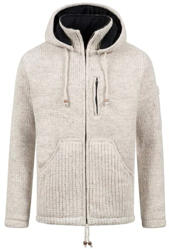 Kunst und Magie Herren Strickjacke Schurwolle Klassich Nordisch Wolle Jacke mit Kapuze Schurwolle