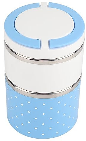 BSTCAR Portapranzo con Manico, Portapranzo Rotondo in Acciaio Inossidabile Portavivande Termico Impilabile a 2 Strati per il Lavoro Scolastico