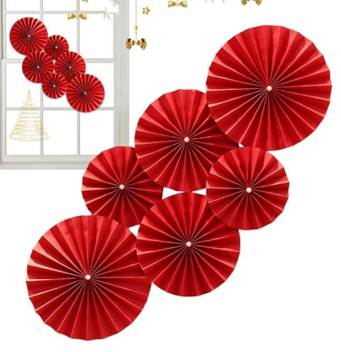 Rote Papierfächerblumen, runde Papierfächerdekorationen | 6X Papierfächer Blumen-Fotokabine - Dekorative Blumengirlanden aus Papier für die Dekoration von Willkommenspartys