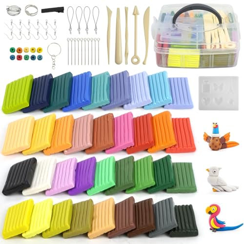36 Colours Oven Bake Modeling Clay Kit, Non-toxic Polymer Clay Block, Safe DIY Soft Polymer Molding Clay with Tools Accessories User Manual Storage Box, Ultra Light Craft Clay Gift for Kids Boys Girls