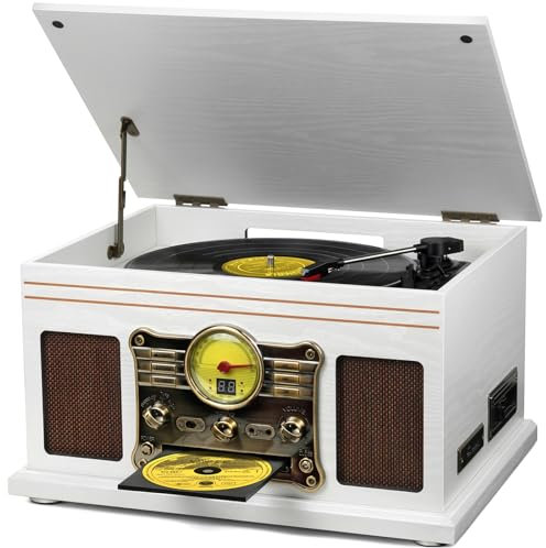 FEKTIK - Grabadora Bluetooth 10 en 1, tocadiscos de 3 velocidades, tocadiscos de vinilo con altavoces, convertidor LP a MP3, CD, reproductor de casetes, radio FM, transmisión inalámbrica