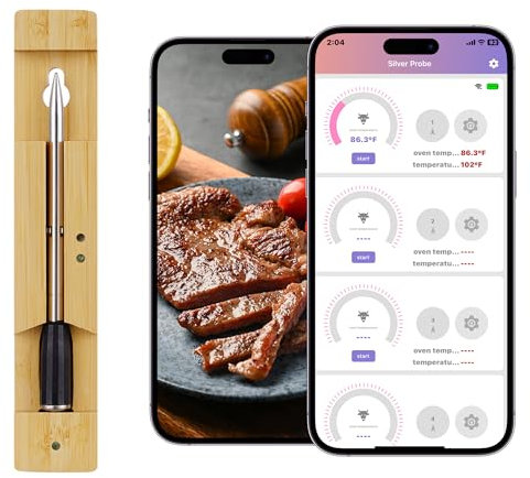 Wireless Bluetooth WiFi Meat Thermometer Digital Smart Instant Read Electric Meat Thermometer Probe for Oven Safe, Grilling, Smoking, Kitchen Cooking