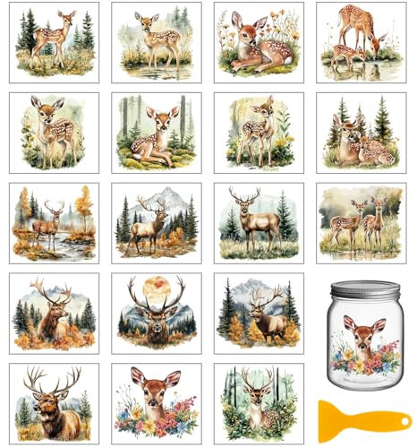 GLOBLELAND 18 Blatt Natur Sika Hirsche Rub On Sticker Waldtiere 3.9x3.6 Zoll Transferaufkleber Milu Hirsche Rub On Folie Aufkleber Aesthetic Für Möbel Glas Holz Fotoalbum DIY Aufkleberästhetik