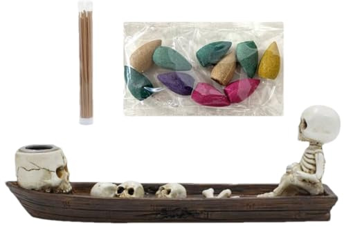 Porte Encens Tête Demort - Brûleur Encens Crâne, Décoration Gothique | Porte Encens Forme Bateau, Support Encens Tête De Mort, Porte-Encens Décoratif pour Ambiance Relaxante Méditation Bureau Maison