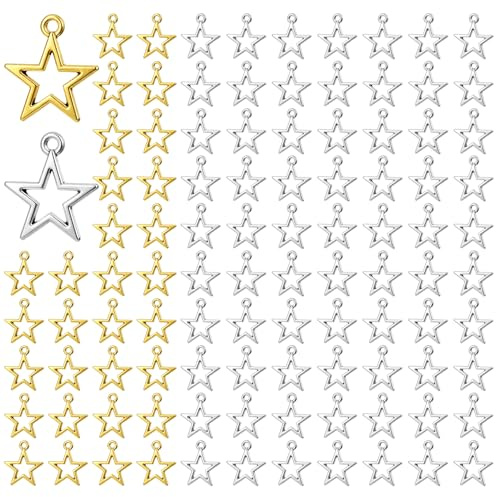 FdcZeyxior 150 Stück Stern Charms Anhänger Silber | 14mm Edelstahl Mini Pentagramm Sternanhänger für DIY Armbänder, Halsketten & Schmuckherstellung