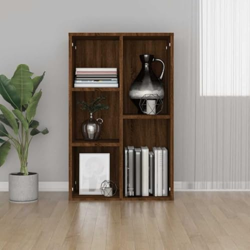 Holamys Vielseitiges Bücherregal Sideboard, 50x25x80 cm, Braun Eichen-Optik, Holzwerkstoff, für Wohnzimmer, Büro, Schlafzimmer, Stauraum, Bücher, Deko