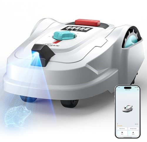 YARDCARE M800Plus Mähroboter ohne Begrenzungskabel,Max. 800 m²,GPS Positionierung+KI Vision,U-förmige Bahnen,Rasenmäher Roboter ohne Kabel mit App, 150 Hinderniserkennungen（weißblau）
