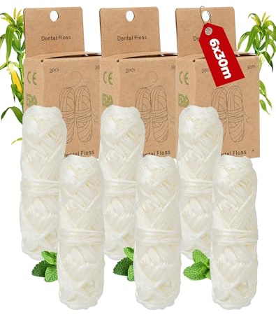 180M Öko Zahnseide plastikfreie Zahnseide gewachst 6 Spulen zum Nachfüllen Floss mit Candelilla Maisseide Dental floss Minze Nachhaltig Vegan 6x30m Nachfüllpack von LAOYE