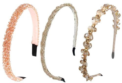 HTTDSLF 3 Pièces Bandeaux Tendance pour Femmes, Bandeau en strass Cristal Serre-tête, Simple Élégant Sert Tete pour Cheveux, Accessoire de Cheveux Vintage Paillettes pour Femmes et Filles