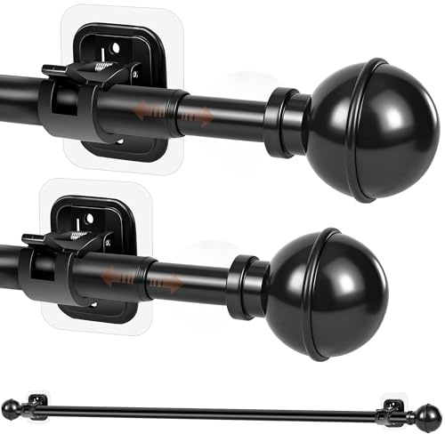 2 Sets Ausziehbar Vorhangstange, Gardinenstange halterung Ohne Bohren | 77-140 cm, Schwarz gardinenstangenhalter, curtain rod Edelstahl, Schlafzimmer, Wohnzimmer, Küche, Badezimme, Wohnmobil