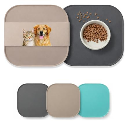 2er Napfunterlage Hund & Katze 26x26cm Set, Silikon Futtermatte abgerundet | Silikon, wasserfest, erhöhter Rand, abwischbar, für Futter & Wasser, Hundenapf, Katzennapf, Küche, Reise, Camping