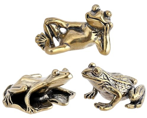 WADORN 3Pc Brass Frog Hinge Heads, Cute Frog Hinge Heads Topper with 50pcs Double-sided Tape Mini Frogs Vintage Door Hinges Topper for Home Decoration Animal Lovers Gift