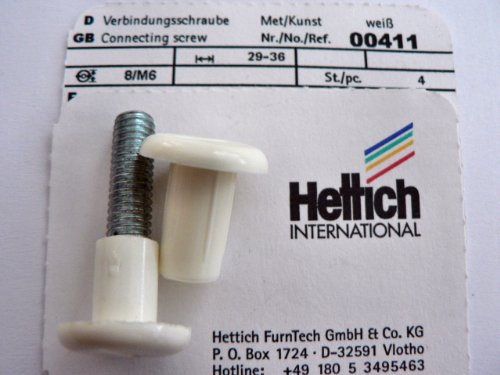 Hettich Verbindungsschrauben weiß, Maße 29-36 mm, 4 Stück, Artikelnr. 411