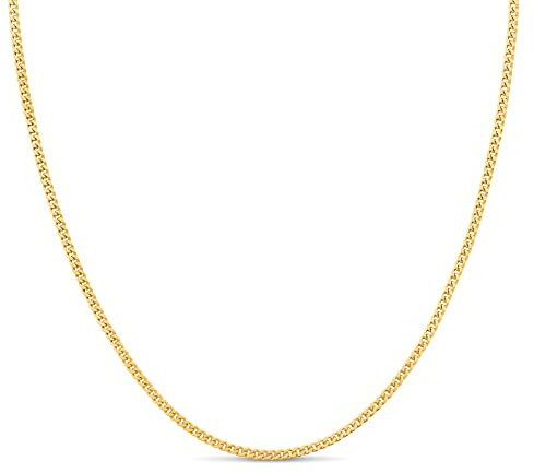 KEZEF 18k 2mm Gold Plated 925 Sterling Silver Curb Necklace Chain for Women and Men, Available in 16, 18, 20, 22, 24 Inch