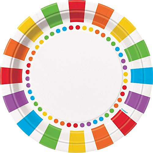 Rainbow Dots Round Paper Dinner Plates (22cm) Pack of 8 - Perfect for Celebrations and Parties