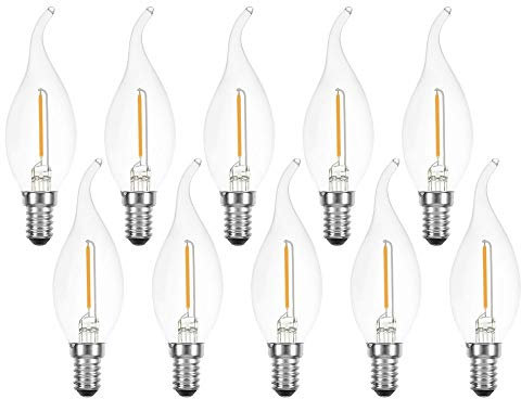 NCC-Licht 10 x LED Filament Kerze Windstoß 1W fast wie 15W klar E14 120lm Glühlampe Fadenglühbirne warmweiß 2700K
