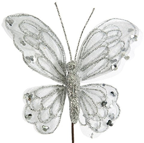 DecoKing Weihnachtsschmetterling Weiß Silber Schmetterling Weihnachten Deko Hängend