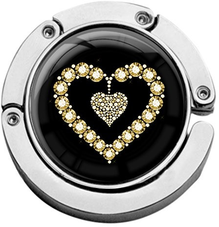 metALUm Taschenaufhänger Handtaschenhalter GOLDENES HERZ mit faltbarem Magnetverschluss #2601092