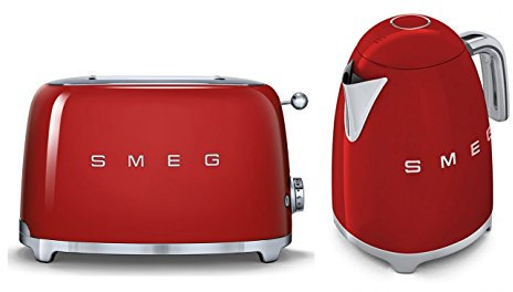 Smeg TSF01RDUK KLF01RDUK | Ensemble grille-pain 2 tranches style rétro années 50 et bouilloire en rouge
